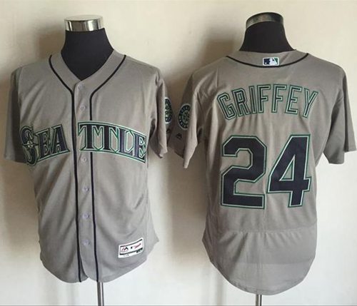 Mariners #24 Ken Griffey Grey Flexbase Authentic Collection Stitched MLB Jersey - Click Image to Close